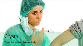  Presentation with tetanus - Beautiful presentation theme featuring medical tetanus - young woman nurse backdrop and a teal colored foreground