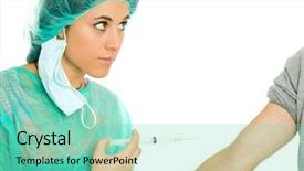  Presentation with tetanus - Theme consisting of medical tetanus - young woman nurse background and a seafoam green colored foreground