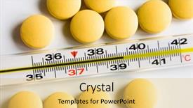  Presentation with yellow medical - Beautiful PPT theme featuring medical thermometer indicated high temperature and yellow pills over white background backdrop and a yellow colored foreground