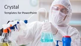  Presentation with medical supplies - Presentation design featuring medical toilet - chemist checking the quality background and a sky blue colored foreground