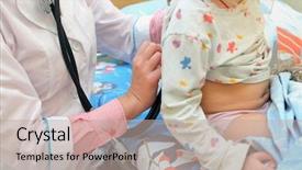  Presentation with medical pediatric - Beautiful PPT theme featuring medical tour - pediatric physician with stethoscope listening backdrop and a mint green colored foreground