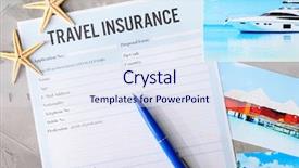  Presentation with network marketing for health insurance - Presentation theme having medical tour - pen on blank travel insurance background and a  colored foreground