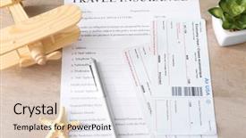  Presentation with non life insurance - Amazing PPT theme having medical tour - tickets and pen on travel backdrop and a  colored foreground