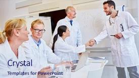  Presentation with performance enhancing drug - Cool new slides with medical training - doctor congratulates student for successful backdrop and a sky blue colored foreground