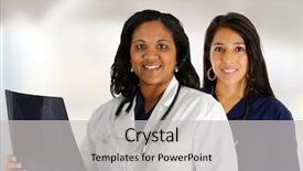  Presentation with medical training - Colorful slides enhanced with medical training - female doctor and nurse set backdrop and a light gray colored foreground