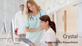  Presentation with intern - Theme having medical training - nurse with intern working background and a soft green colored foreground