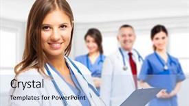  Presentation with medical training - Colorful slide deck enhanced with medical training - portrait of a smiling doctor backdrop and a light blue colored foreground