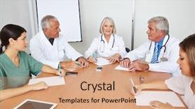  Presentation with team meeting - Slides enhanced with medical training - team meeting of some doctors background and a coral colored foreground