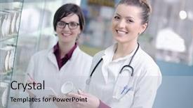  Presentation with team group yellow - Presentation design enhanced with medical training - team of pharmacist chemist woman background and a  colored foreground