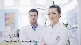  Presentation with medical training - Colorful slides enhanced with medical training - team of pharmacist chemist woman backdrop and a sky blue colored foreground