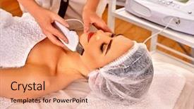  Presentation with ultra - Slides having medical ultra sound - man receiving electric facial peeling background and a  colored foreground