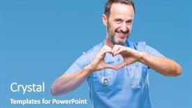  Presentation with medical smiling doctor - Colorful PPT theme enhanced with medical uniform over isolated background backdrop and a teal colored foreground