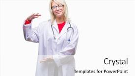  Presentation with medical smiling doctor - Audience pleasing presentation design consisting of medical uniform over isolated background backdrop and a  colored foreground