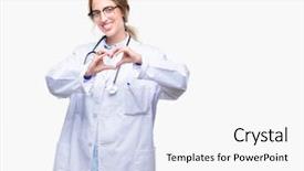  Presentation with medical smiling doctor - PPT theme consisting of medical uniform over isolated background background and a white colored foreground