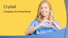  Presentation with medical smiling doctor - PPT theme consisting of medical uniform over isolated background background and a yellow colored foreground