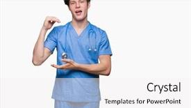  Presentation with medical smiling doctor - Presentation theme featuring medical uniform over isolated background background and a white colored foreground