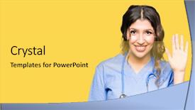  Presentation with medical smiling doctor - Presentation design with medical uniform waiving saying hello background and a yellow colored foreground