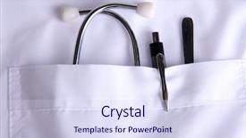  Presentation with medical equipment - Presentation featuring medical uniforms - doctor pocket with pen stethoscope background and a  colored foreground