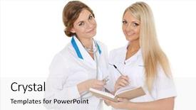  Presentation with german shepherd two young puppys - Presentation with medical uniforms - portrait of two confident young background and a light gray colored foreground