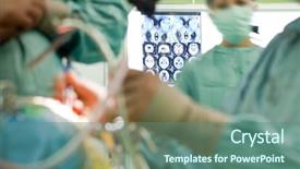  Presentation with xray - Theme consisting of medical uniforms performing brain surgery background and a ocean colored foreground