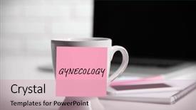  Presentation with medical gynecology - PPT theme with medical uterus - note paper with written word background and a coral colored foreground
