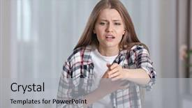  Presentation with heart attack - Presentation featuring medical vascular system - girl having a heart attack background and a light gray colored foreground