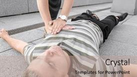  Presentation with first aid - Slide deck featuring medical vascular system - woman giving first aid background and a coral colored foreground