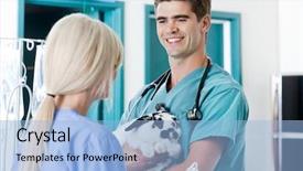  Presentation with male nurse - Presentation design enhanced with medical veterinary - male veterinarian doctor background and a  colored foreground