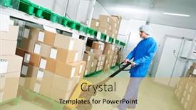  Presentation with medical worker - Amazing PPT theme having medical-warehouse-worker-with-manual backdrop and a coral colored foreground