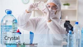  Presentation with testing - Slides enhanced with lab assistant testing water quality background and a light blue colored foreground