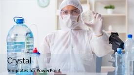  Presentation with water quality parameters - Cool new PPT theme with ecology bacteira - lab assistant testing water quality backdrop and a light blue colored foreground