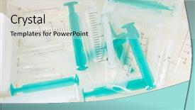  Presentation with disinfectant - Theme featuring medical waste - used syringes in a disinfectant background and a light gray colored foreground