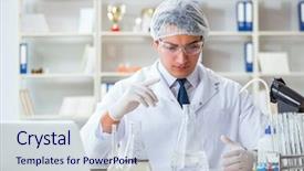  Presentation with water contamination - Slide deck with point pollution - young researcher scientist doing background and a sky blue colored foreground