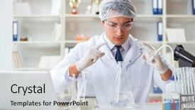  Presentation with water contamination - PPT layouts enhanced with point pollution - young researcher scientist doing background and a light gray colored foreground