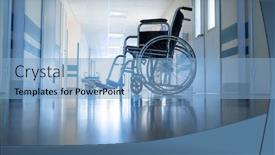  Presentation with wheelchair - Audience pleasing PPT theme consisting of medical wheelchair in the hospital corridor backlit shot backdrop and a light blue colored foreground