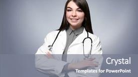  Presentation with nuclear arms - Slides having medical white - young smiling doctor with crossed background and a gray colored foreground