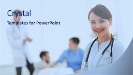  Presentation with medical worker - Presentation enhanced with medical worker in medical center background and a sky blue colored foreground