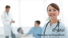  Presentation with medical worker - PPT theme enhanced with medical worker in medical center background and a light blue colored foreground