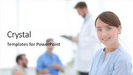  Presentation with medical worker - Colorful PPT layouts enhanced with medical worker in medical center backdrop and a white colored foreground