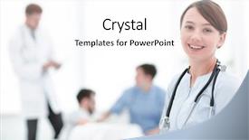  Presentation with medical worker - PPT theme enhanced with medical worker in medical center background and a white colored foreground