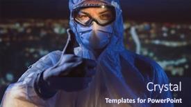  Presentation with medical vaccine - PPT layouts enhanced with medical-worker-invent-vaccine background and a navy blue colored foreground