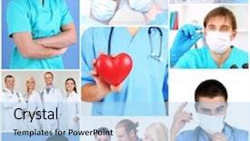  Presentation with collage medical - Presentation theme featuring medical workers collage background and a light blue colored foreground