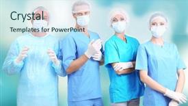  Presentation with medical worker and brain - Presentation theme enhanced with medical workers in hospital background and a  colored foreground