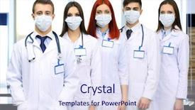  Presentation with masks - Cool new PPT theme with medical workers in medical masks in conference room backdrop and a sky blue colored foreground