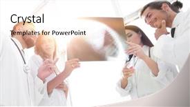  Presentation with x ray equipment for medical - Amazing PPT theme having medical workers looking at patient' backdrop and a  colored foreground