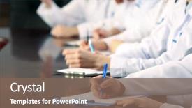  Presentation with conference - Slide deck enhanced with medical workers working in conference background and a violet colored foreground