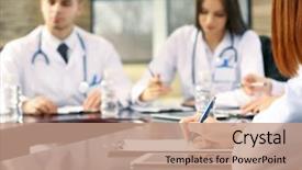  Presentation with conference - Cool new PPT layouts with medical workers working in conference backdrop and a coral colored foreground