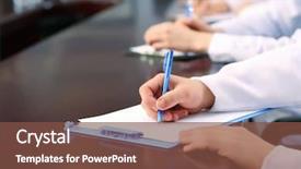  Presentation with medical training - Slide set featuring medical workers working in conference background and a tawny brown colored foreground