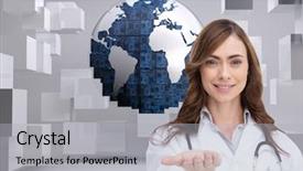  Presentation with nurse - Presentation theme consisting of medical world globe - composite image of portrait background and a light gray colored foreground