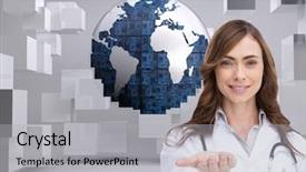  Presentation with palm - Audience pleasing slide deck consisting of medical world globe - composite image of portrait backdrop and a light gray colored foreground